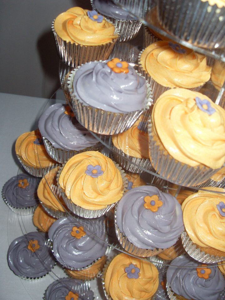 Orange and Purple Cupcake Wedding Cakes