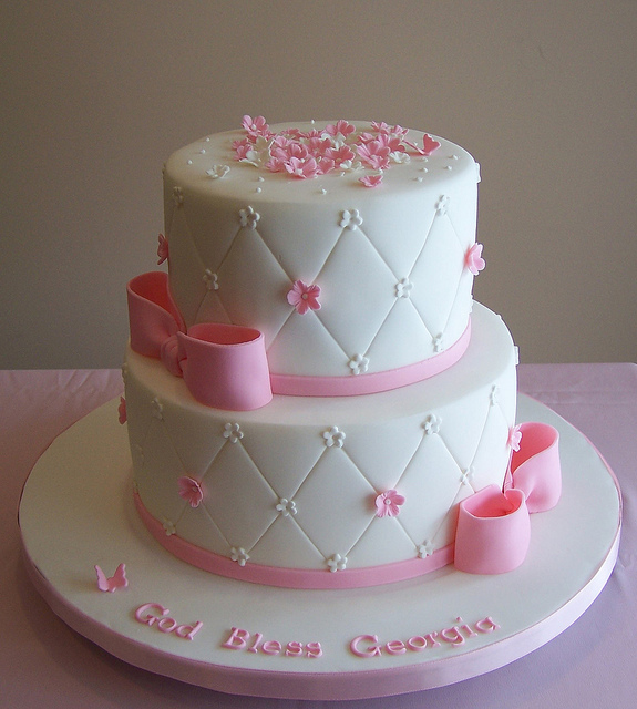 Pink and White Baptism Cake