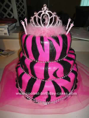 Pink Zebra Print Birthday Cake