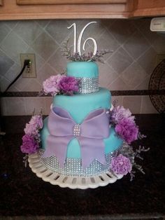 Purple and Teal Sweet 16 Cake