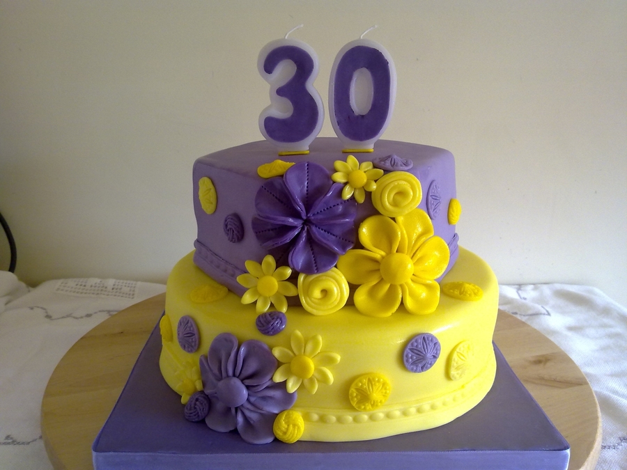 Purple and Yellow Birthday Cake