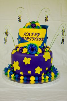 Purple and Yellow Birthday Cake