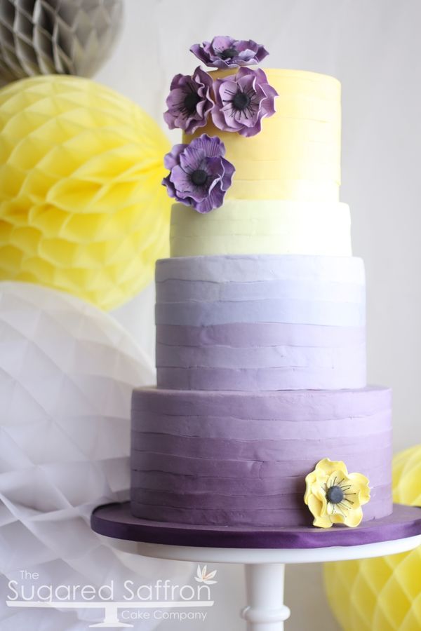 Purple and Yellow Wedding Cake