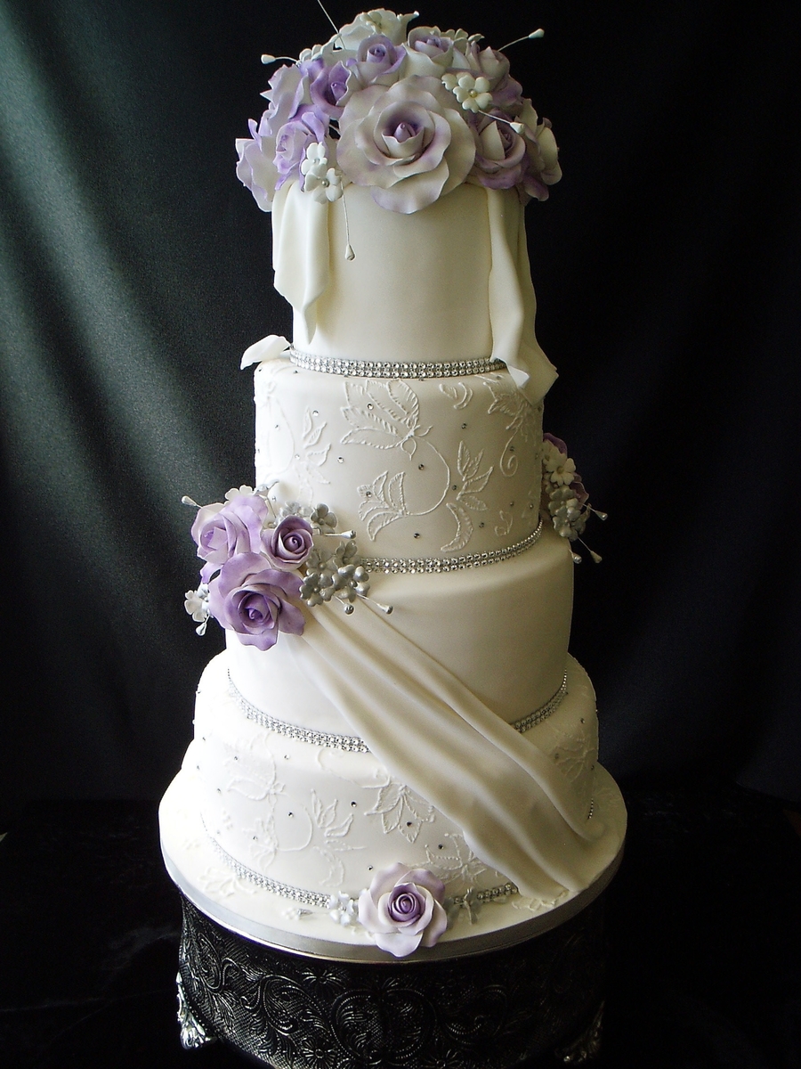 Purple Wedding Cake with Roses