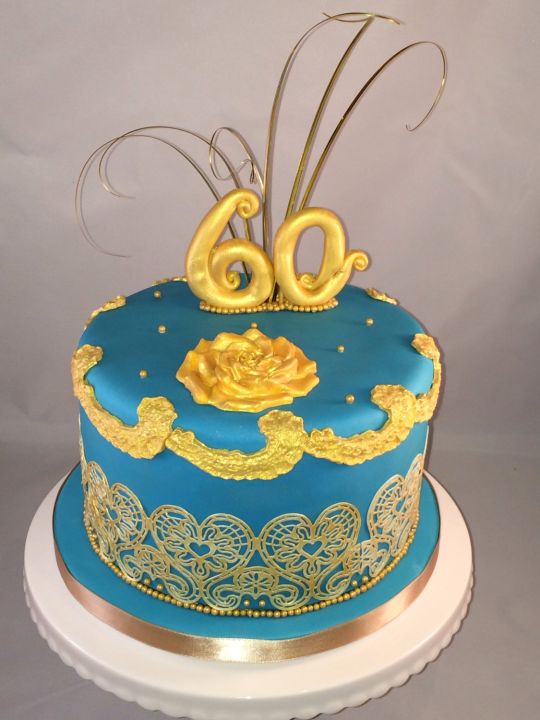 Turquoise and Gold Birthday Cake