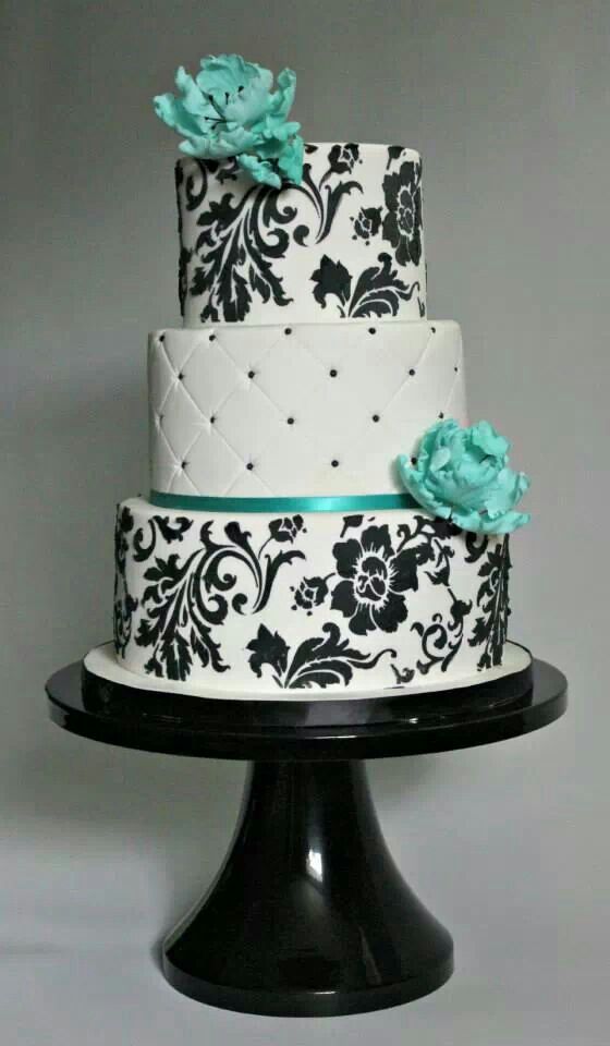 Turquoise Black and White Wedding Cakes