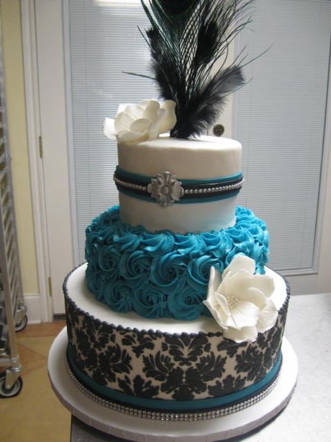 Turquoise Black and White Wedding Cakes