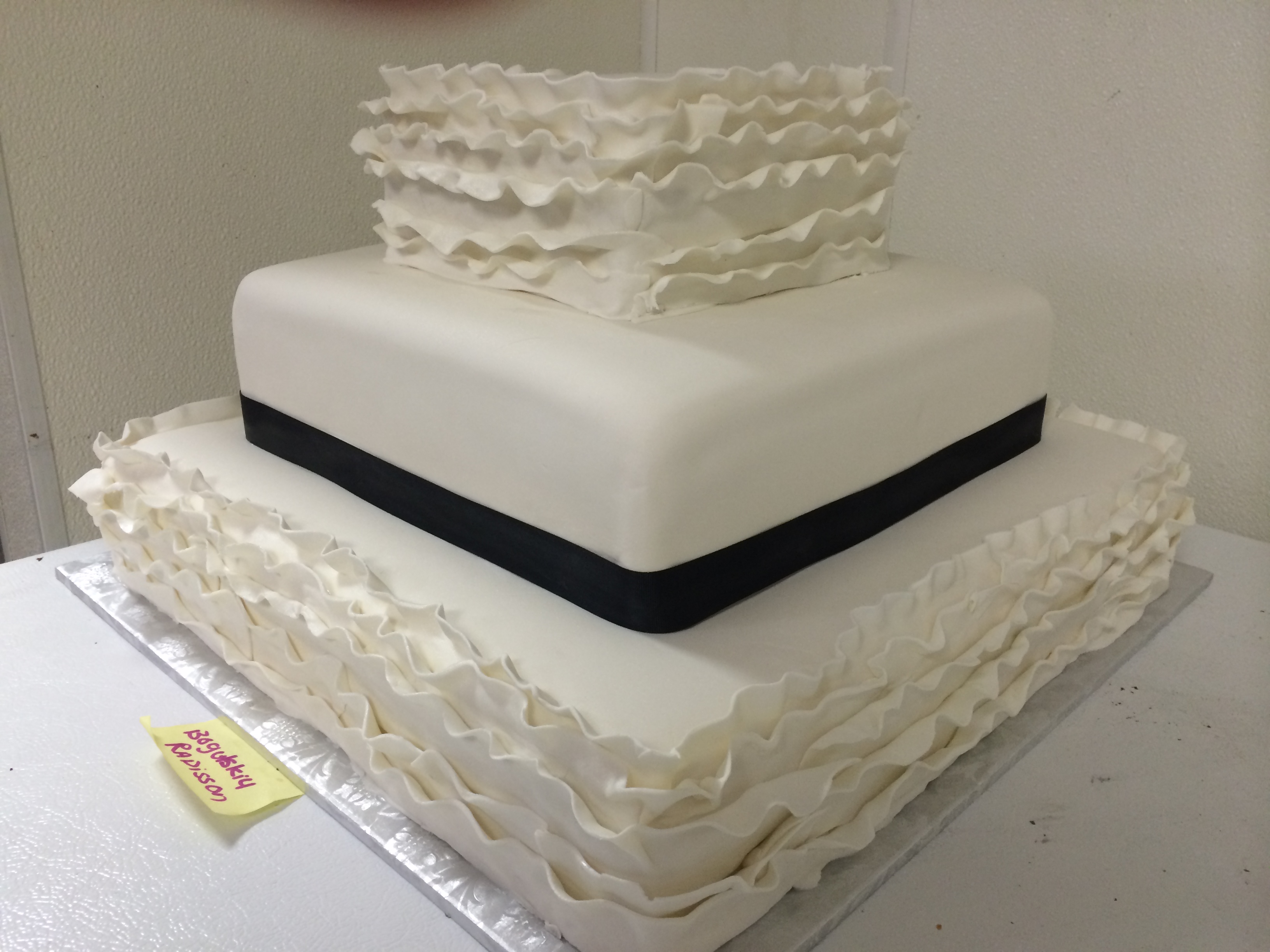 White Square Wedding Cake with Ribbon