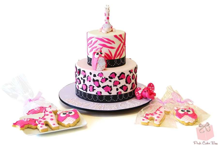 Zebra and Leopard Print Baby Shower Cake