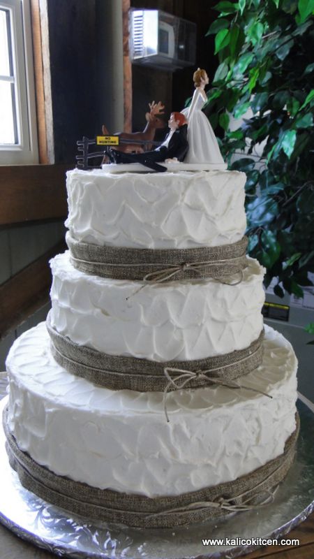 3 Tier Wedding Cake with Burlap Ribbon