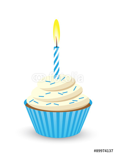 A Blue Birthday Cupcake with Candle