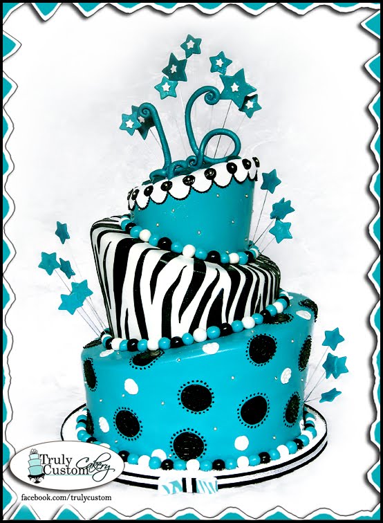 Black and Teal Sweet 16 Cake