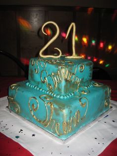 Blue and Gold 21st Birthday Cake