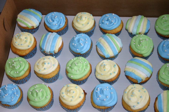 Blue and Green 1st Birthday Cupcakes