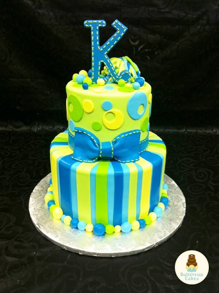 Blue and Green Birthday Cake