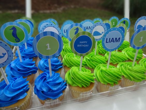 Blue and Lime Green Birthday Cakes