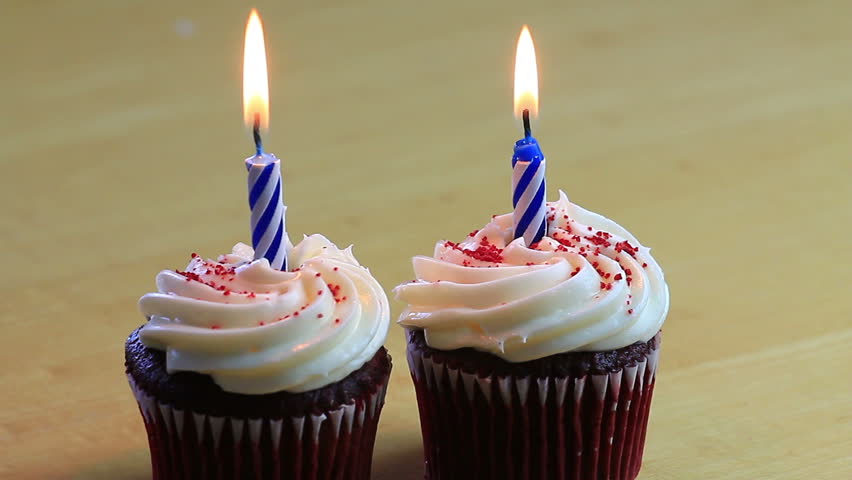 Blue Birthday Cupcake with Candle