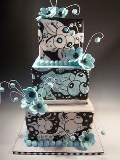 Blue Black and White Elegant Birthday Cakes