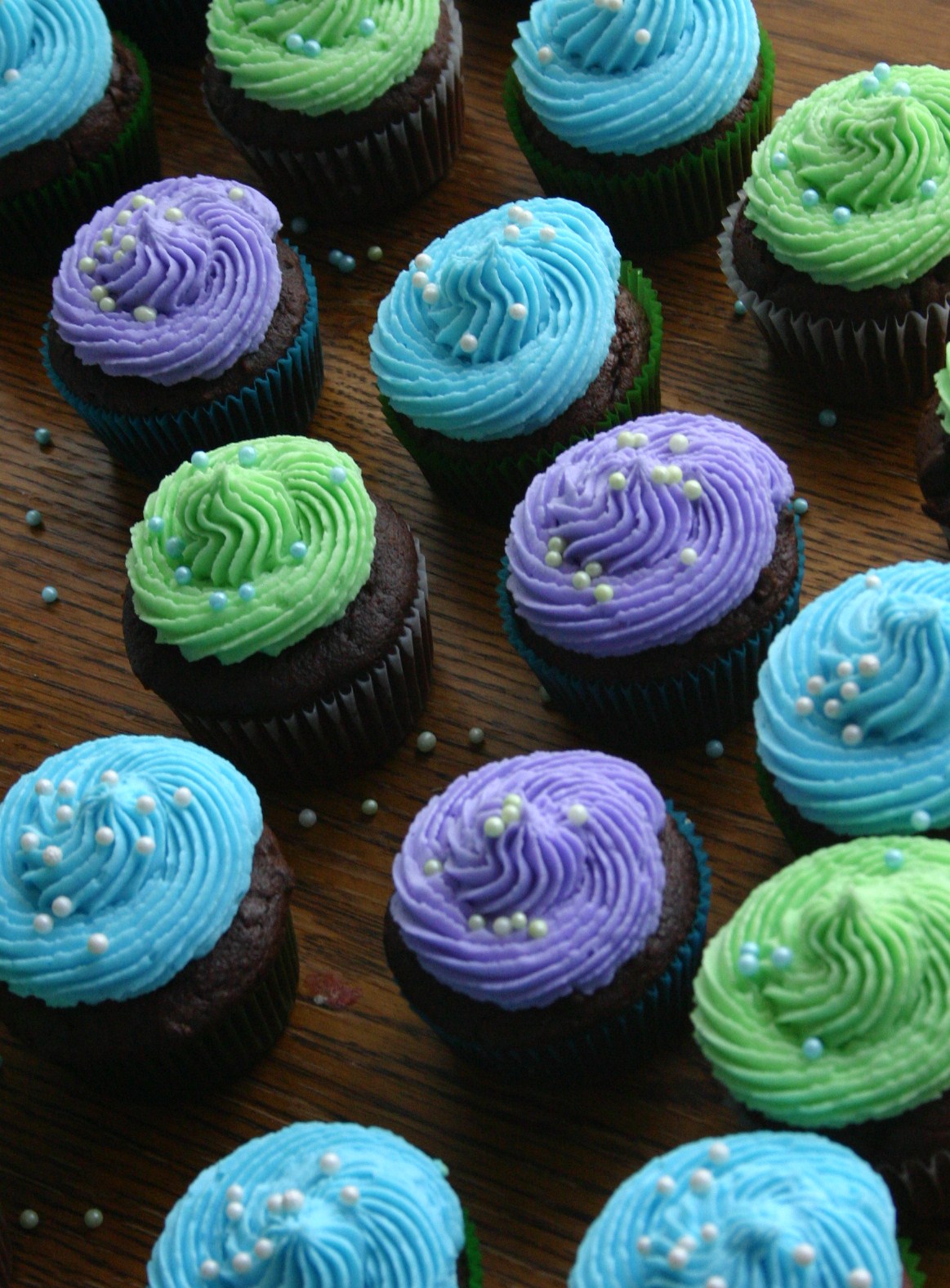 Blue Green and Purple Cupcakes