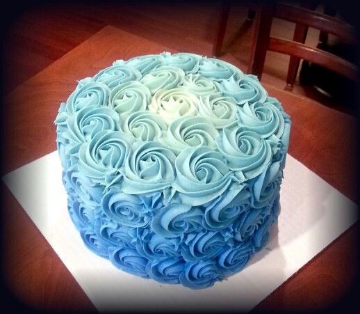 Blue Ombre Rose Birthday Cake