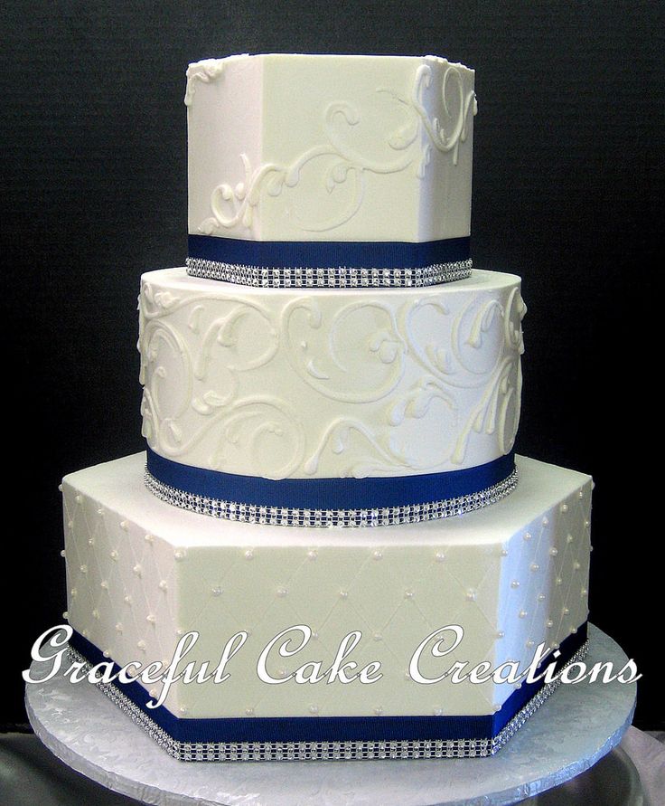 Elegant Royal Blue and White Wedding Cake