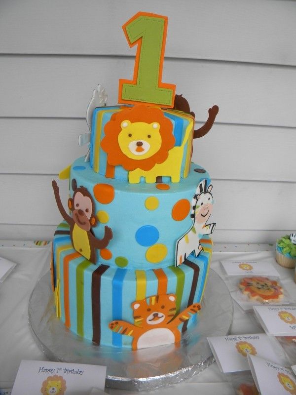 First Birthday Cake Jungle Animals