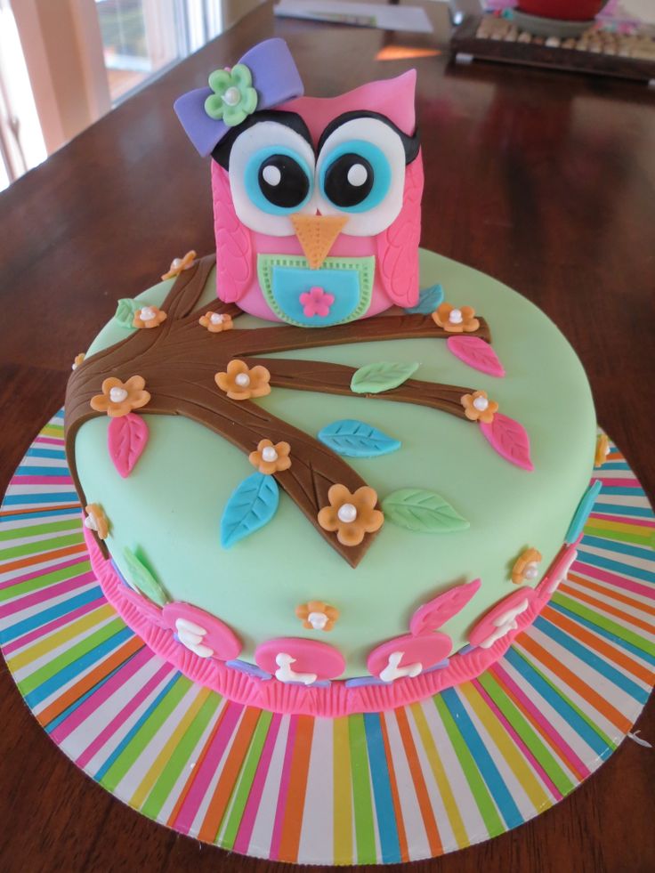 Girl Owl 1st Birthday Cake Ideas