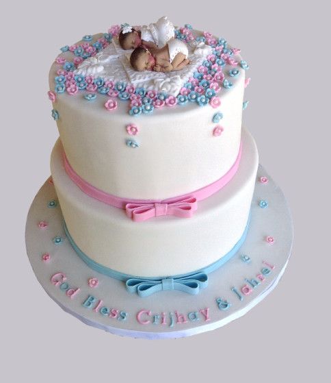 Girl Twin Baptism Cake