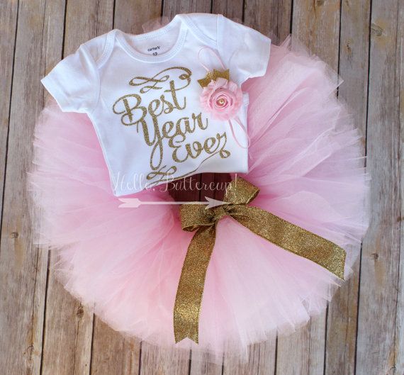 Gold and Pink First Birthday Outfit Girl