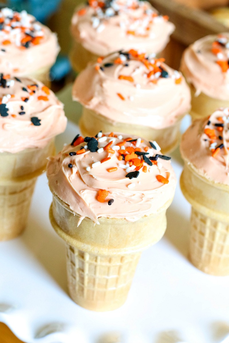 Halloween Cupcakes with Ice Cream Cones