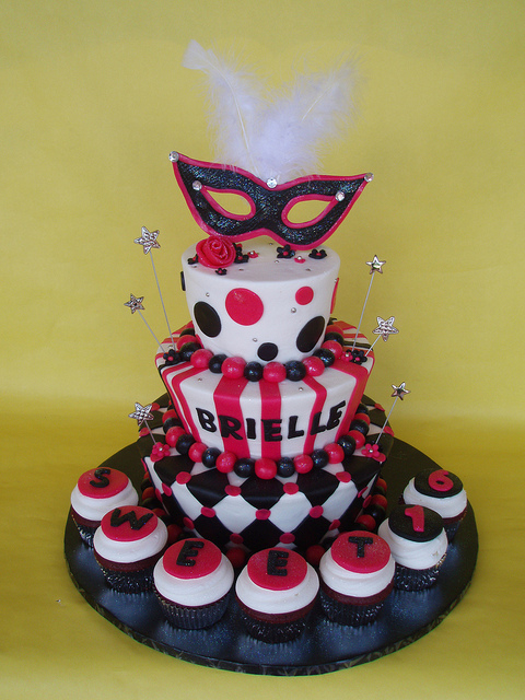 Masquerade Themed Sweet 16 Birthday Cake