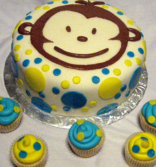 Monkey 1st Birthday Cupcake Cake