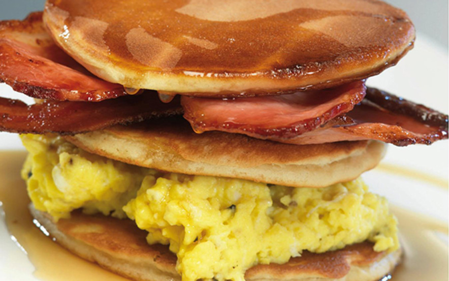 Pancakes and Scrambled Eggs with Bacon