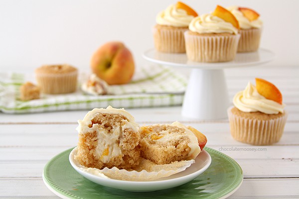 Peaches and Cream Stuffed Cupcakes