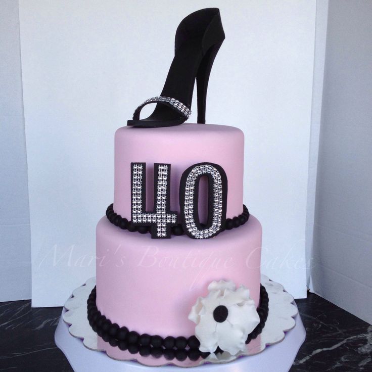 Pink Black 40th Birthday Cake