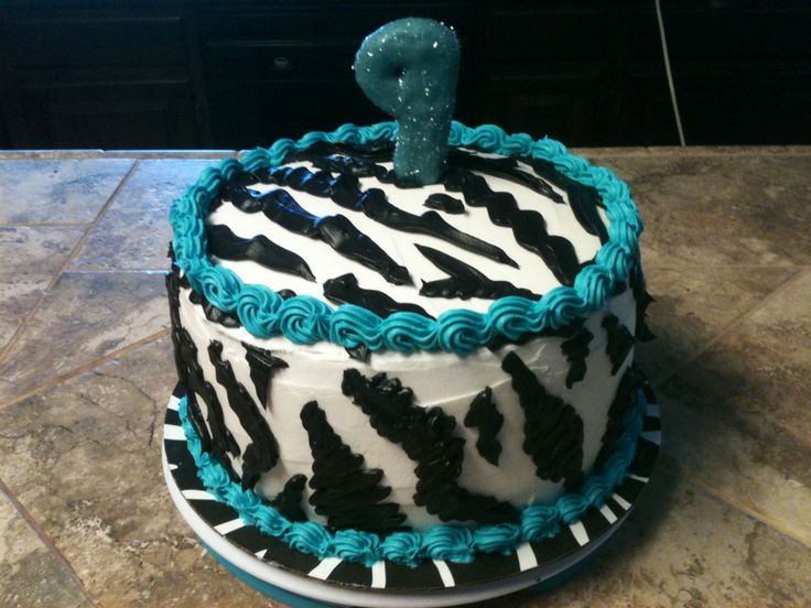 Teal and Black Zebra Birthday Cake