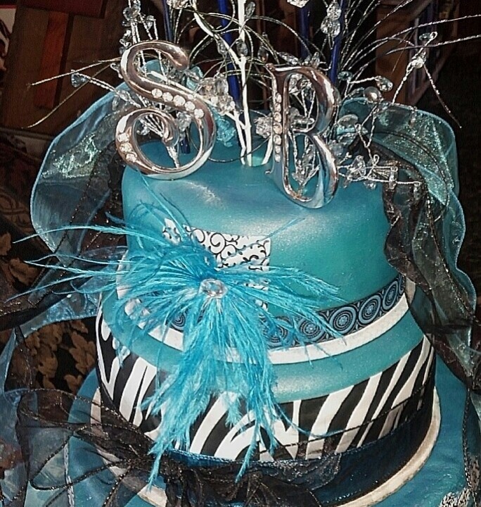 Teal and Zebra Birthday Cake