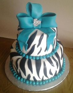 Teal and Zebra Birthday Cake