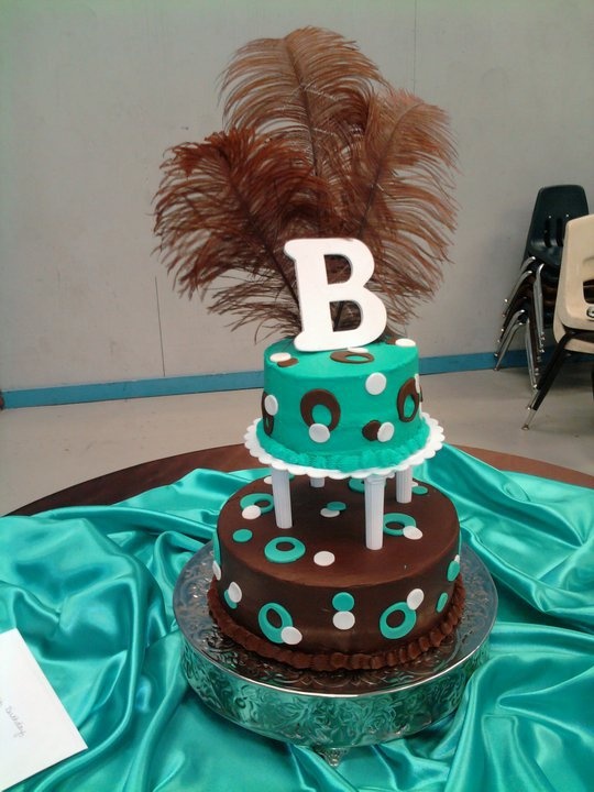 Turquoise and Brown Birthday Cake