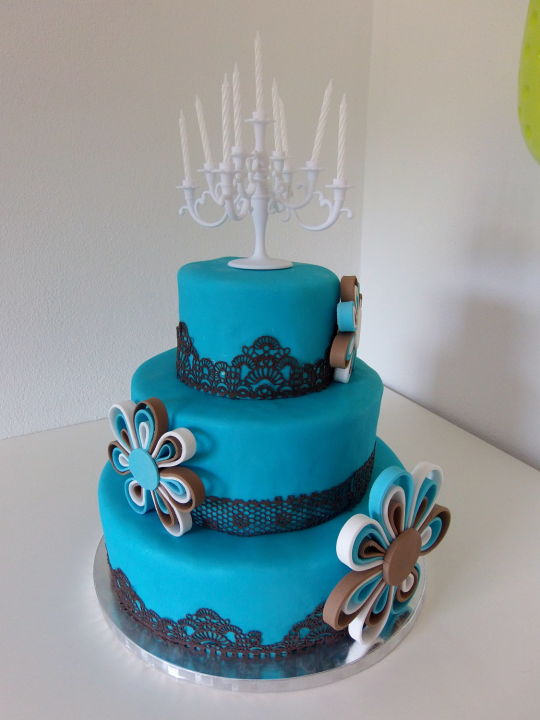 Turquoise and Brown Birthday Cake