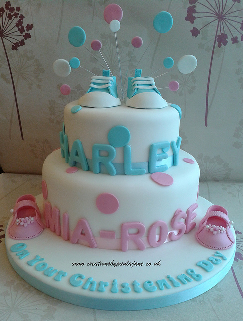 Twin Girls Christening Cake