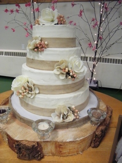 Wedding Cake with Burlap Ribbon