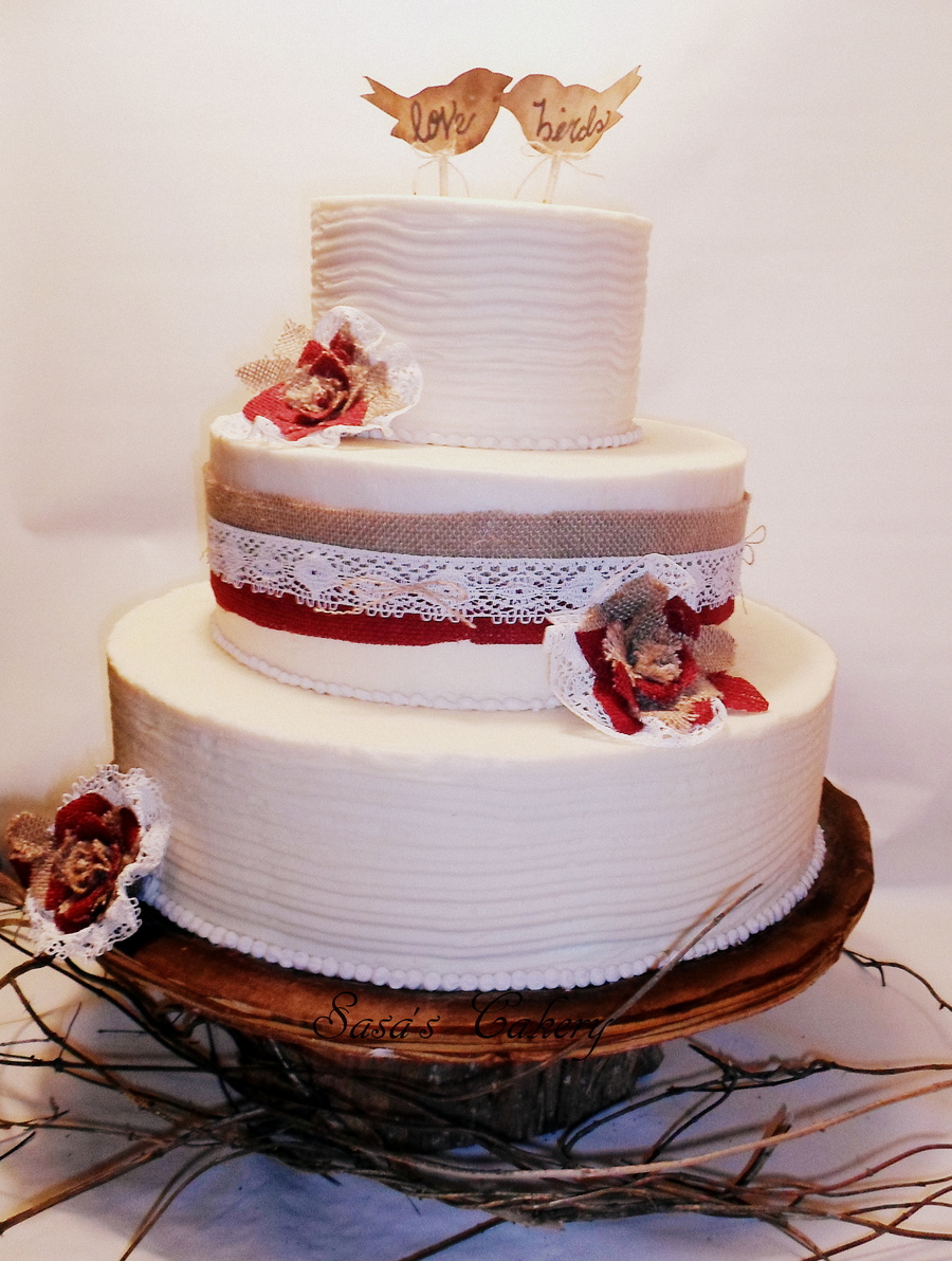 Wedding Cake with Burlap Ribbon