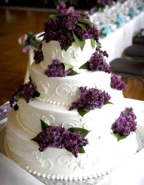 Wedding Cake with Lilac Flowers