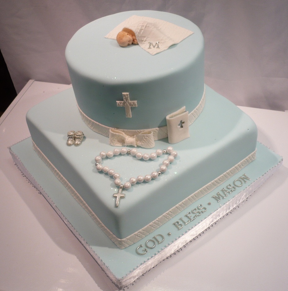 Baby Boy Baptism Cross Cake