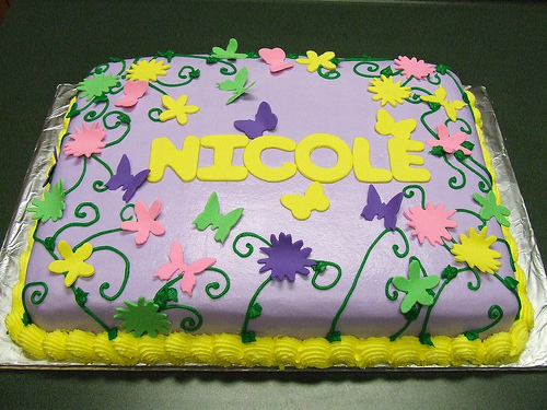 Birthday Cake with Flowers and Butterflies