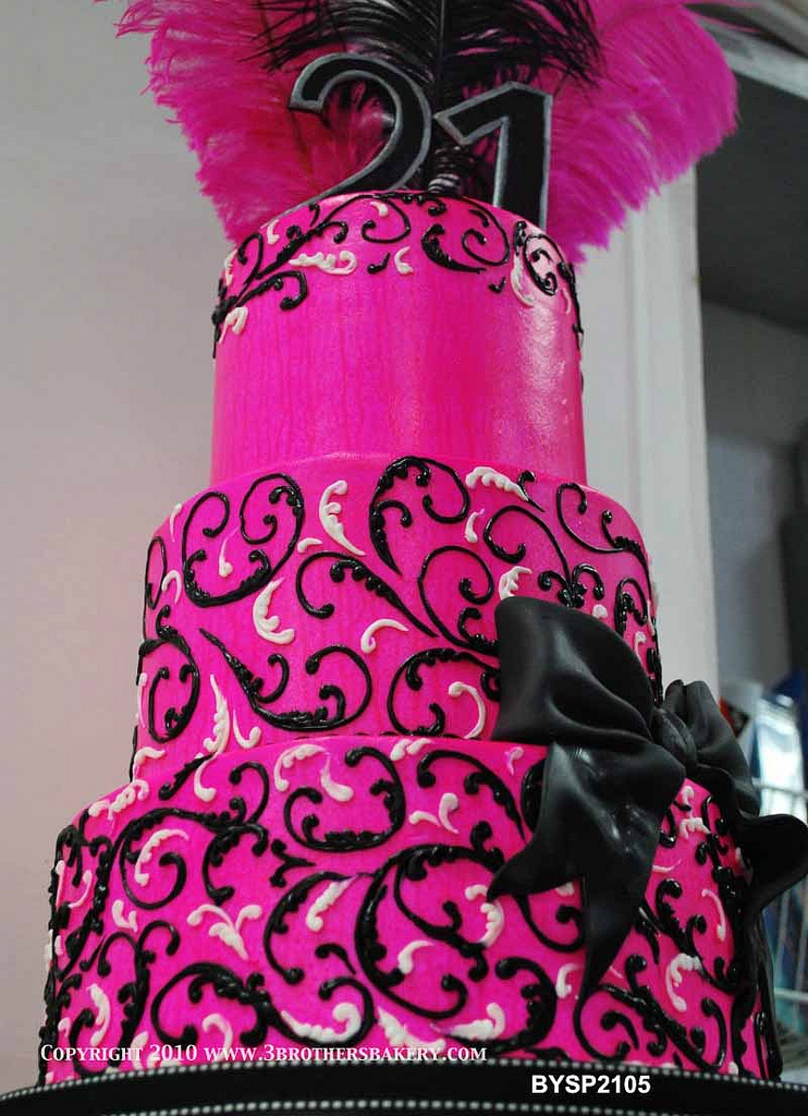 Black and Pink 3 Tier Birthday Cake