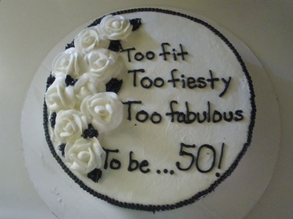 Black and White 50th Birthday Cake