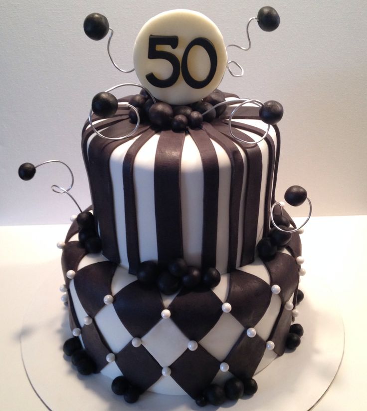 Black and White 50th Birthday Cake