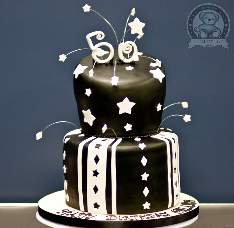 Black and White 50th Birthday Cake